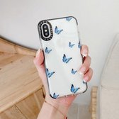 Dubbelkleurig TPU-patroon beschermhoes voor iPhone XS / X (blauwe vlinder)