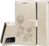 Voor Xiaomi Mi 10T Pro 5G Rose reliëf horizontale flip PU lederen tas met houder & kaartsleuven & portemonnee (goud)
