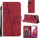 Voor Samsung Galaxy S20 FE Stiksels Kalfs Textuur Gesp Horizontale Flip Leren Case met Houder & Kaartsleuven & Portemonnee & Lanyard (Rood)