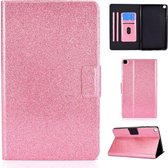 Voor Samsung Galaxy Tab A7 Lite T220 Glitter horizontale flip lederen tas met houder en kaartsleuven (roze)