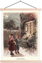 Posterhanger incl. Poster 87x120 cm - Schoolplaat - Portret Kerst - Winter - Vintage - Textielposter - Blanke latten