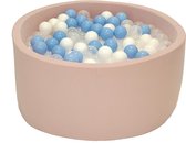 Ballenbak Roze 90x40 met 250 ballen Babyblauw, Transparant, Wit