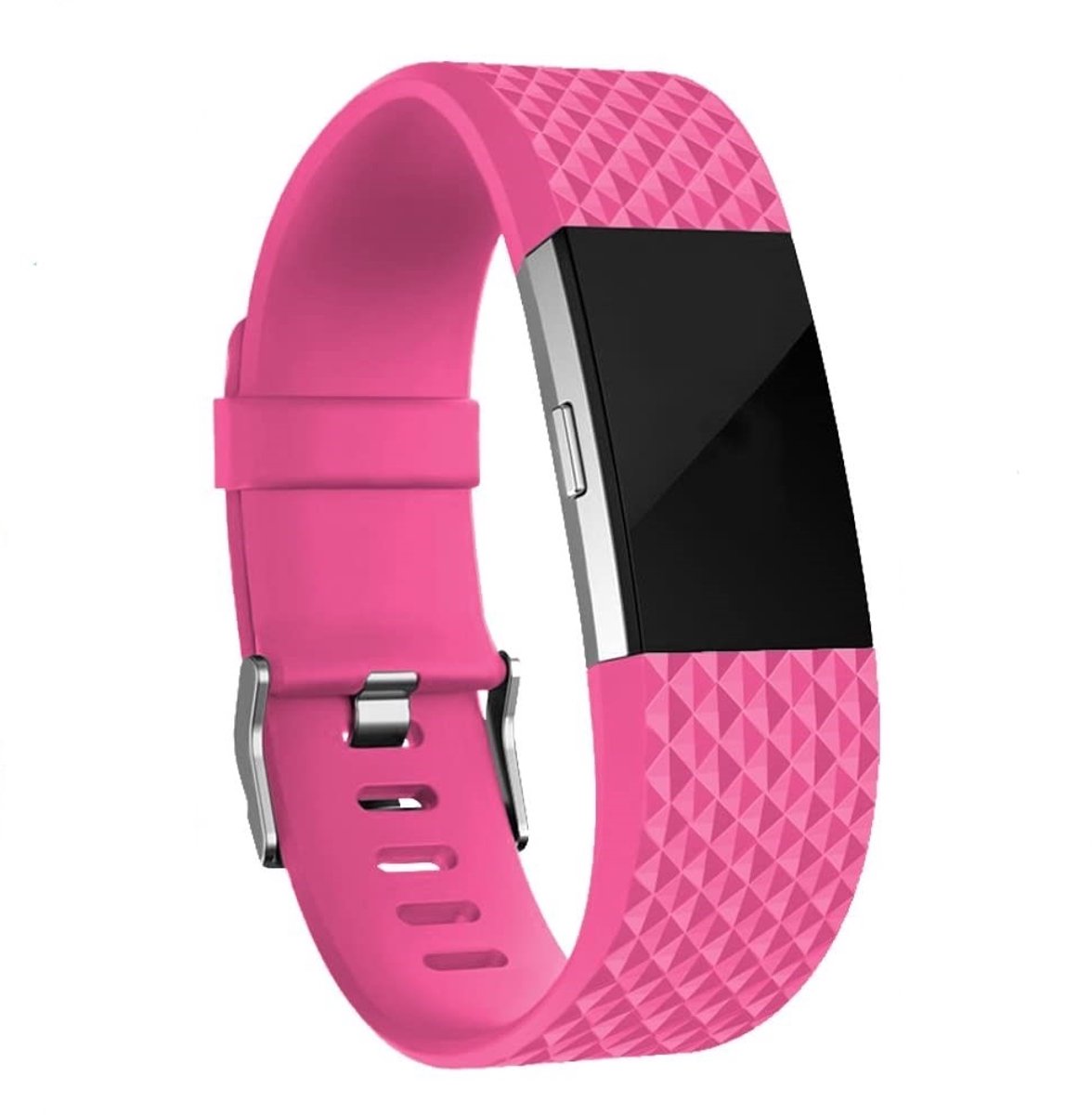 Fitbit Charge 2 diamant silicone band - knalroze - Maat L