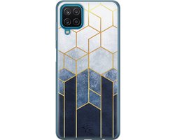 Hoesje geschikt voor Samsung Galaxy A12 - Geometrisch fade art - Soft Case - TPU - Print - Blauw - Mooie Telefoonhoesjes