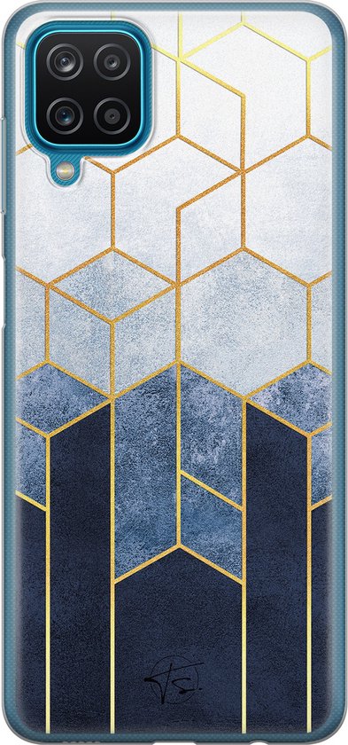 Hoesje geschikt voor Samsung Galaxy A12 - Geometrisch fade art - Soft Case - TPU - Print - Blauw - Mooie Telefoonhoesjes