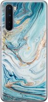 OnePlus Nord hoesje - Marmer blauw goud - OnePlus Nord case - Soft Case Telefoonhoesje - Blauw