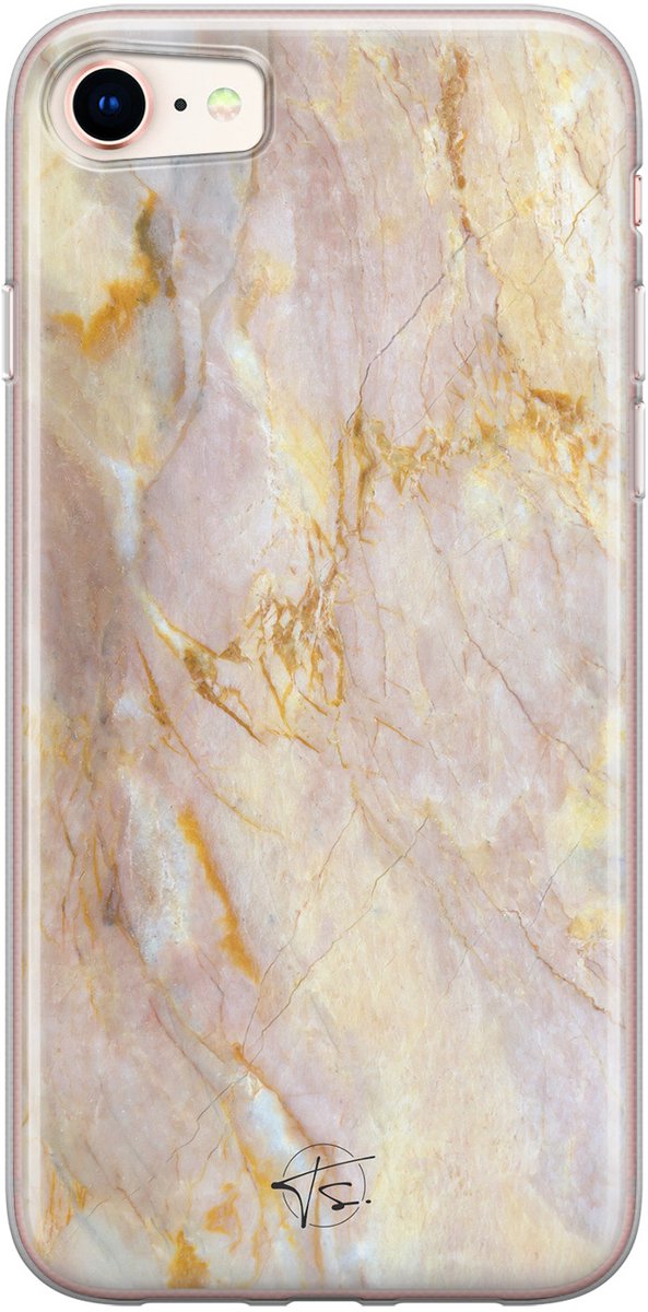Hoesje geschikt voor iPhone 8 - Stay Golden Marble - Soft Case - TPU - Marmer - Goud - ELLECHIQ