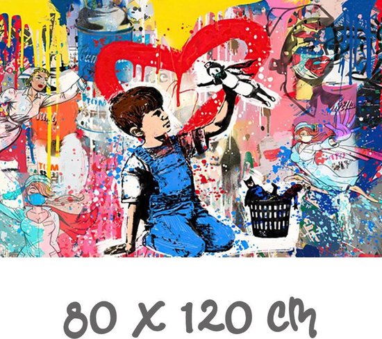 Allernieuwste Canvas Schilderij Naar Banksy Grafitti Verpleegster Corona - Modern Street Graffiti PopArt - Poster - 80 x 120 cm - Kleur