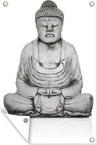 Tuindecoratie Stenen standbeeld van Boeddha - 40x60 cm - Tuinposter - Tuindoek - Buitenposter