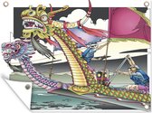 Tuinschilderij Een illustratie van een drakenbootrace - 80x60 cm - Tuinposter - Tuindoek - Buitenposter
