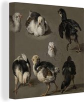Sept poussins - Peinture de Melchior d'Hondecoeter sur toile 80x60 cm - Tirage photo sur toile (Décoration murale salon / chambre)