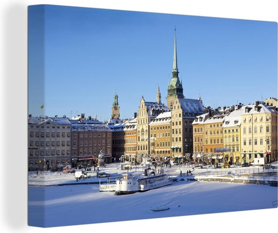 Canvas Schilderij Winter in het Zweedse Gamla Stan in Stockholm - 60x40 cm - Wanddecoratie