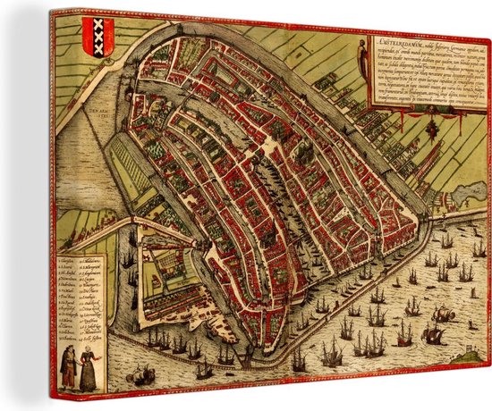 Plan de la ville historique de la célèbre toile d' Amsterdam - Carte 30x20 cm - petit - Tirage photo sur toile (Décoration murale salon / chambre)