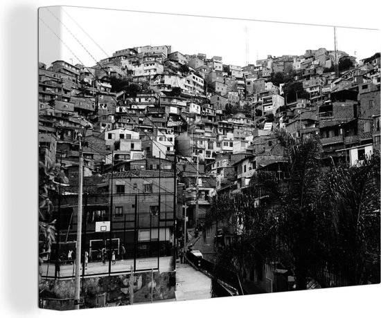 Canvas Schilderij Zwart-wit foto van de stad Medellín in het Zuid-Amerikaanse Colombia - 140x90 cm - Wanddecoratie