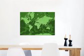 Canvas Wereldkaart - 90x60 - Wanddecoratie Wereldkaart - Stoer - Groen