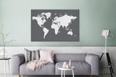 Canvas Wereldkaart - 180x120 - Wanddecoratie Wereldkaart - Wit - Grijs