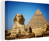 Canvas Schilderij Grote sfinx van Gizeh en de piramide van Chefren - 30x20 cm - Wanddecoratie