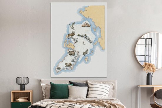 Une carte du Groenland avec des illustrations sur toile 120x160 cm - Tirage photo sur toile (Décoration murale salon / chambre) XXL / Groot format!