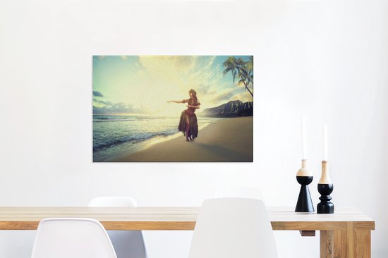 Danseuse de hula sur toile de plage 2cm 90x60 cm - Tirage photo sur toile (Décoration murale salon / chambre)