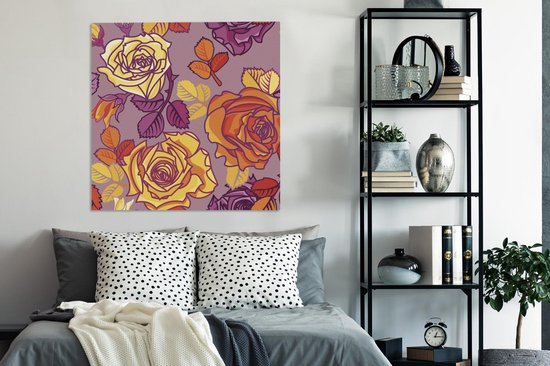 Toile Peinture Roses - Jaune - Motifs - 90x90 cm - Décoration murale
