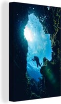 Plongeur dans une grotte marine 40x60 cm - Tirage photo sur toile (Décoration murale salon / chambre) / Mer et plage