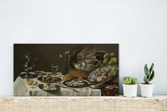 Nature morte avec tarte à la dinde - Peinture de Pieter Claesz 40x20 cm - Tirage photo sur toile (Décoration murale salon / chambre)