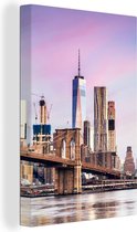 Canvas Schilderij Brooklyn Brug en de skyline van New York - 20x30 cm - Wanddecoratie