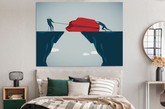 Une illustration de la construction d'un pont avec toile de pierre 160x120 cm - Tirage photo sur toile (Décoration murale salon / chambre) / Nature Canvas Peintures XXL / Groot format!