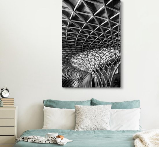 Motifs dans le toit de la gare de Londres en noir et blanc 120x180 cm - Tirage photo sur toile (Décoration murale salon / chambre) XXL / Groot format!