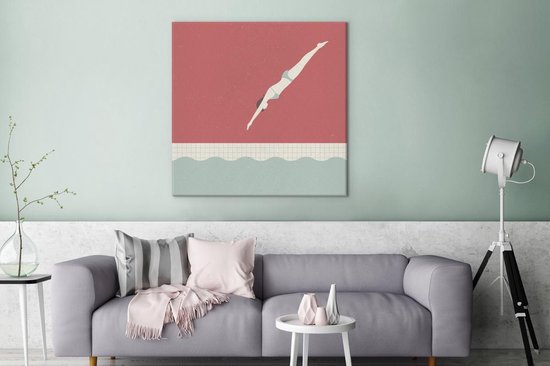 Une illustration d'une femme plongeant en nageant sur toile 160x120 cm - Tirage photo sur toile (Décoration murale salon / chambre) XXL / Groot format!