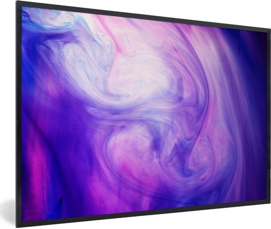 Photo encadrée - Colorants bleus et violets tourbillonnant dans un cadre photo liquide noir 60x40 cm - Affiche encadrée (Décoration murale salon / chambre)