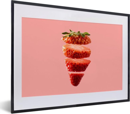 Poster met lijst Aardbei - Roze - Fruit - 40x30 cm | bol.com