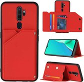 Voor OPPO A9 2020 Skin Feel PU + TPU + PC Achterkant Schokbestendig hoesje met kaartsleuven & houder & fotolijst (rood)