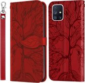 Voor Samsung Galaxy A51 Life of Tree Embossing Pattern Horizontale Flip lederen tas met houder & kaartsleuf & portemonnee & fotolijst & lanyard (rood)