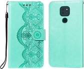 Voor Motorola Moto G9 Play / G9 Flower Vine Embossing Pattern Horizontale Flip Leather Case met Card Slot & Holder & Wallet & Lanyard (Green)