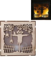 Houten Halloween Heks Pompoen Haunted House LED-verlichting Driedimensionale ornamenten (JM01497)