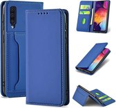 Voor Samsung Galaxy A50 Sterk magnetisme Vloeibaar gevoel Horizontale flip lederen tas met houder & kaartsleuven en portemonnee (blauw)