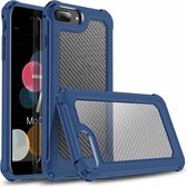 Voor iPhone 7 Plus & 8 Plus Transparante koolstofvezeltextuur Robuuste volledige behuizing TPU + pc Krasbestendig schokbestendig hoesje (blauw)