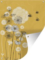 Muurdecoratie buiten Illustratie van bloemen en bijen - 120x160 cm - Tuindoek - Buitenposter