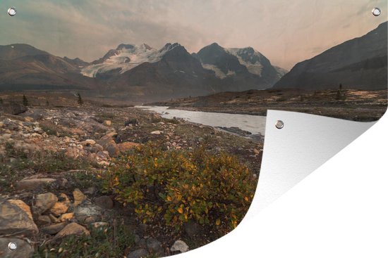 Rivière à travers les montagnes au Canadian Athabasca Glacier Garden poster 90x60 cm - Toile de jardin / Toile d'extérieur / Peintures pour l'extérieur (décoration de jardin)