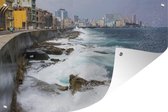 Tuinposter - Tuindoek - Tuinposters buiten - Blauwe oceaangolven in het Cubaanse Havana in Noord-Amerika - 120x80 cm - Tuin