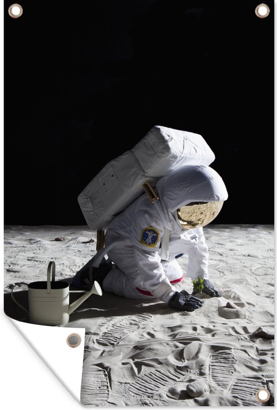 Tuindecoratie Astronaut - Maan - Tuinieren - 40x60 cm - Tuinposter - Tuindoek - Buitenposter
