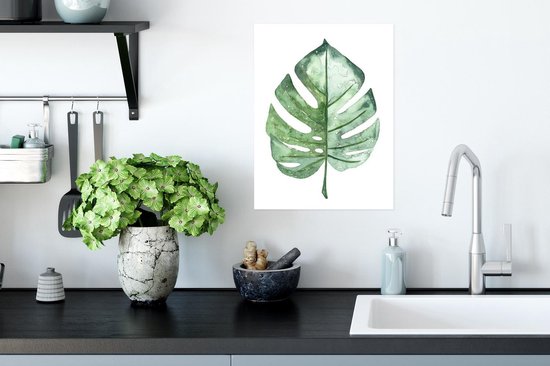 Poster Illustration aquarelle feuille de monstera papier 30x40 cm - petit - Tirage photo sur Poster (décoration murale salon / chambre) / Poster d'art
