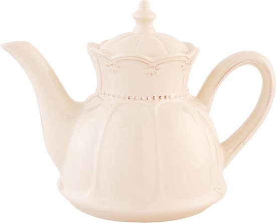 Clayre & Eef Theepot met Filter 900 ml Beige Keramiek Rond Theekan Cadeau voor haar Chinese Theepot