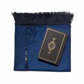 Geschenkset blauw met een gebedskleed, parel tasbih en een lederen Koran