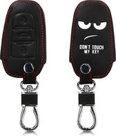 kwmobile autosleutelhoes voor Peugeot Citroen 3-knops Smartkey autosleutel (alleen Keyless Go) - Hoesje van imitatieleer in wit / zwart - Don't Touch My Key design