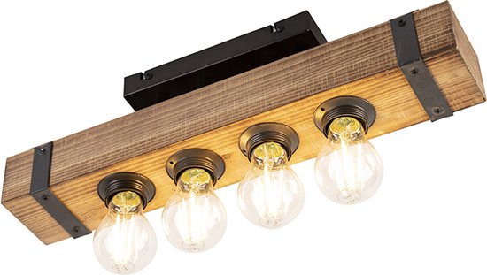 Foto: Qazqa reena industriele plafondlamp 4 lichts l 465 mm bruin industrieel woonkamer slaapkamer keuken