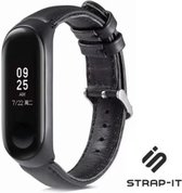 Leer Smartwatch bandje - Geschikt voor  Xiaomi Mi Band 5 / 6 leren bandje - zwart - Strap-it Horlogeband / Polsband / Armband