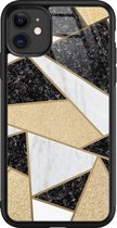 iPhone 11 hoesje glas - Goud abstract - Hard Case - Zwart - Backcover - Print / Illustratie - Multi