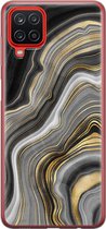 Samsung Galaxy A12 hoesje siliconen - Marble agate - Soft Case Telefoonhoesje - Tekst - Grijs